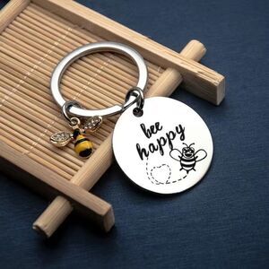 ⚡️SALE ⚡️!!! 🐝 🌻 Stainless Steel Hanging Bee Happy Keychain Bag Charm 🌻🐝